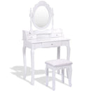 Vanity Table Set with Cushioned Stool with 360¬∞ Rotating Oval Mirror and Three Drawers-White by LJGDeals