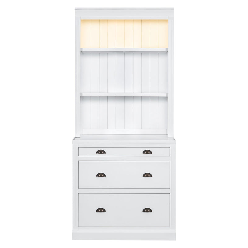 83.4"Tall Bookshelf &Writting Desk Suite,Modern Bookcase Suite with LED Lighting, Drawers,Study Desk and Open Shelves,2-Piece Set Storage Bookshelf for Living Room,Home Office,Study room,White