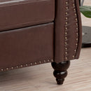 83.46" Brown PU Rolled Arm Chesterfield Three Seater Sofa.