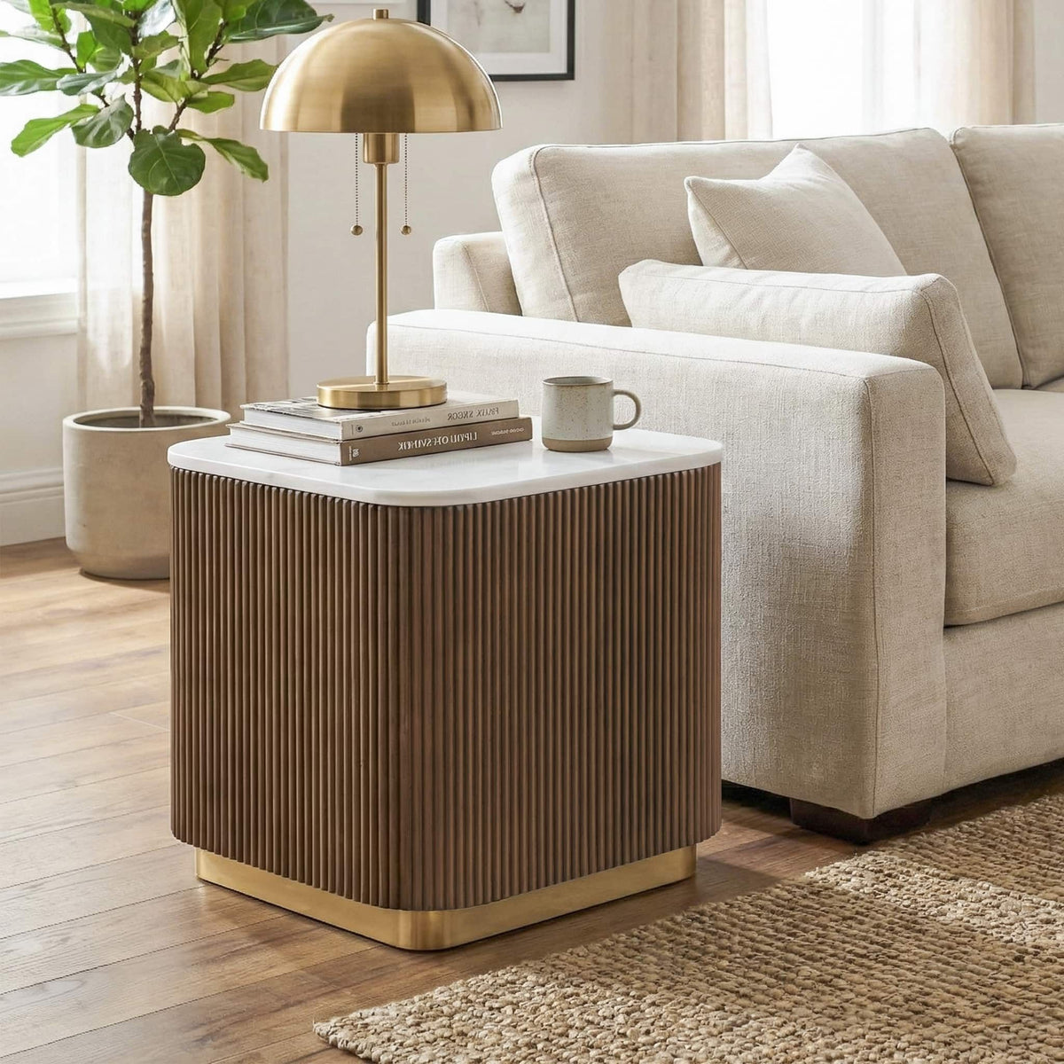 3 Piece Table Set, Square Cocktail Table & 2 Square End Tables - Brown / Gold / White, photo 5 of 7