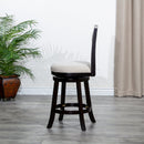 24" Counter Height X-Back Swivel Stool, Espresso Finish, Beige Fabric Seat