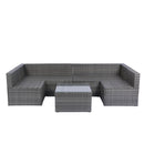 5 Pieces PE Rattan sectional Outdoor Furniture Cushioned U Sofa set with 2 Pillow Grey wicker + Black Cushion