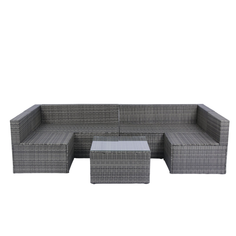 5 Pieces PE Rattan sectional Outdoor Furniture Cushioned U Sofa set with 2 Pillow Grey wicker + Black Cushion