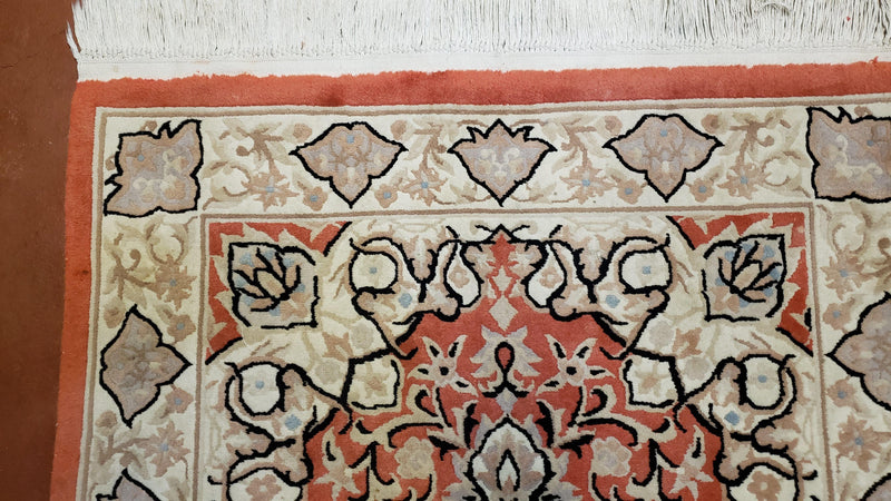 3x5 Red Chinese Plush Rug, Hand Knotted Soft Wool Carpet, Medallion Rug, Fine Vintage Rug, 120 Line, Small Area Rug