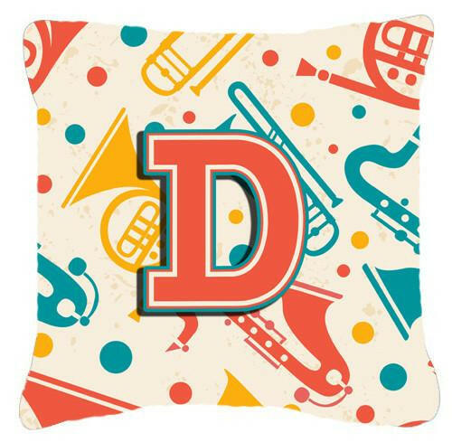 Letter D Retro Teal Orange Musical Instruments Initial Canvas Fabric Decorative Pillow CJ2001-DPW1414