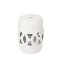 Elegant Glazed Ceramic Drum Stool Indoor / Outdoor Side Table Accent Garden Stool - White by HouseOfZazla