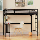 Twin Metal Loft Bed With Desk, Ladder And Guardrails, Bookdesk Under Bed - Black by HouseOfZazla