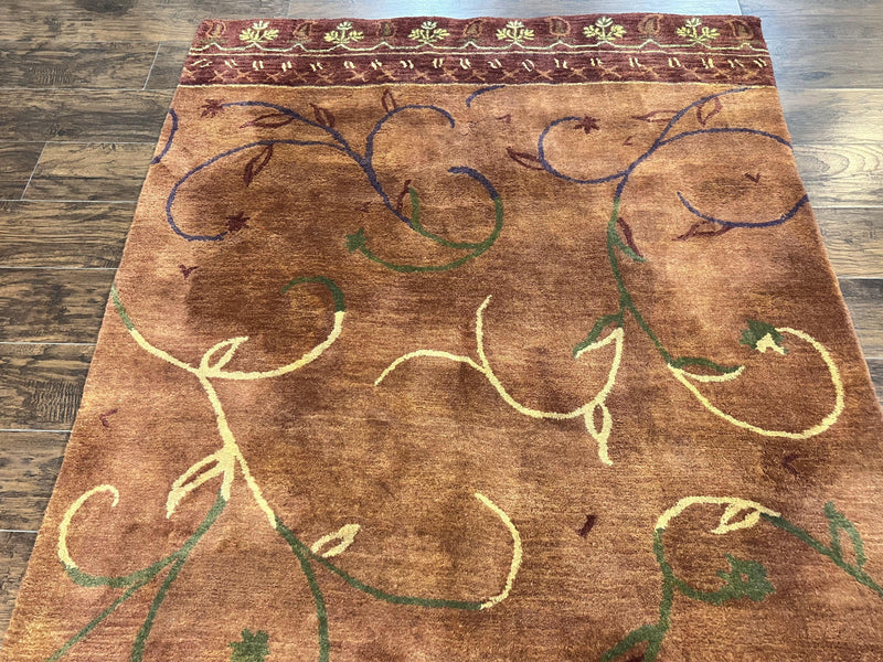 Pottery Barn Rug 5x8, Vintage Hand Tufted Carpet, Wool and Silk, Rust & Maroon