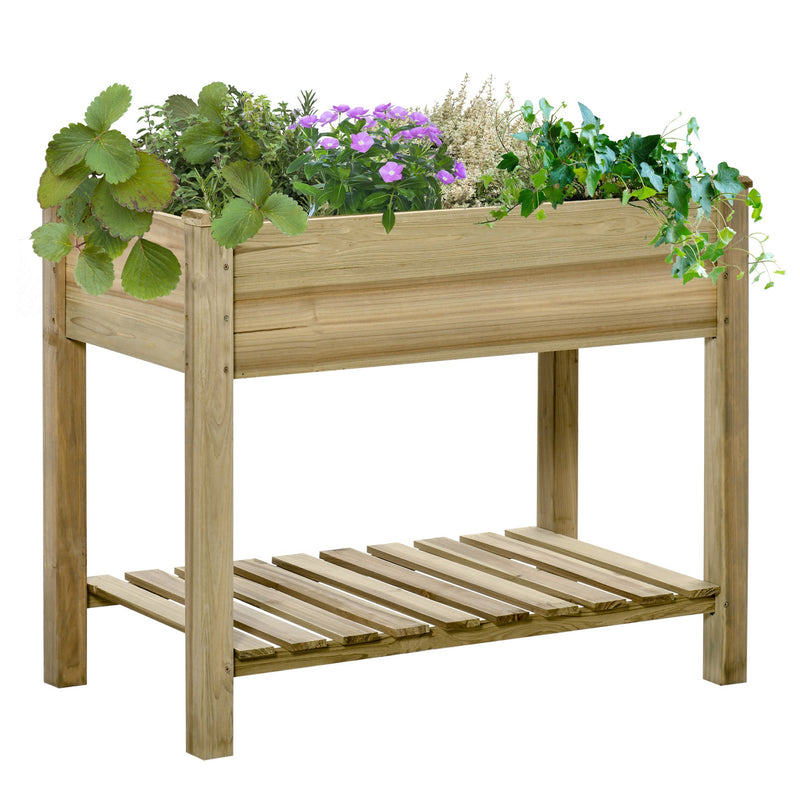 36" x 20" x 30" Raised Garden Bed, Elevated Wood Planter Box with Legs and Storage Shelf for Backyard, Patio, Balcony to Grow Vegetables, Herbs, and Flowers