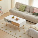 41.34" Rattan Coffee Table, Sliding Door For Storage, Solid Wood Legs, Modern Table For Living Room by Unique Piece Furniture