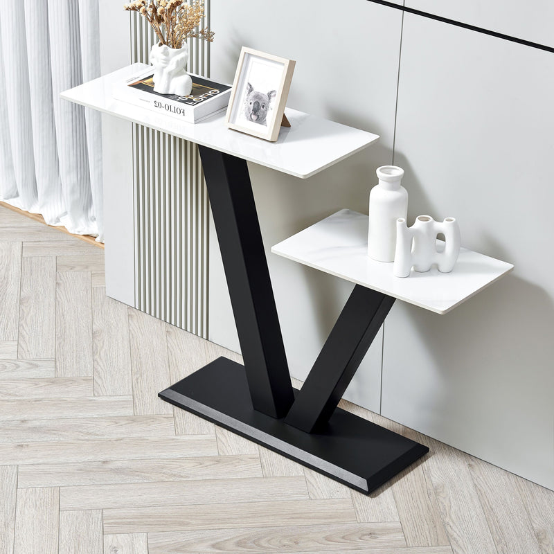 47.2"Modern Console Table, Exquisite shape design, Metal Frame with Adjustable foot pads for Entrance, Corridor, Living room & Office.(Black)