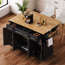 K&K 54 Inch Large Kitchen Island with Rubber Wood Drop Leaf