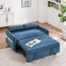 55.1" Pull Out Sleep Sofa Bed Loveseats Sofa Couch with Adjustable Backrest, Storage Pockets, 2 Soft Pillows, USB Ports for Living Room, Bedroom, Apartment, Office, Blue