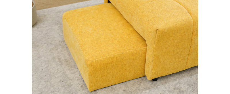 91.73" L-shaped Sofa Sectional Sofa Couch with 2 Stools and 2 Lumbar Pillows for Living Room, Yellow