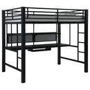 Ranier - Full Workstation Loft Bed, Full Length Desk, Safety Rails And Storage Shelves - Black by HouseOfZazla
