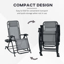 2 Pieces Outdoor Rocking Chairs, Foldable Reclining Zero Gravity Lounge Rocker with Pillow, Cup & Phone Holder, Combo Design with Folding Legs, Gray