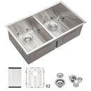 Modern Double Bowl Undermount Kitchen Sink 50 / 50 Design Stainless Steel by HouseOfZazla