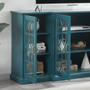 63" TV Stand, Storage Buffet Cabinet, Sideboard with Glass Door and Adjustable Shelves, Console Table for Dining Living Room Cupboard, Teal Blue