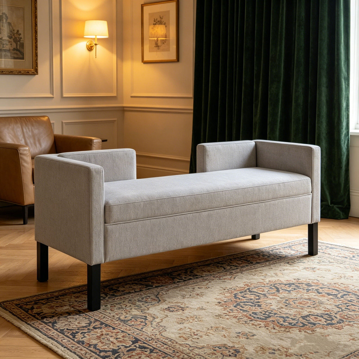 Upholstered Ottoman With 2 Bolster Pillows For Living Room - Gray, photo 6 of 13