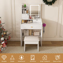 LED Vanity Mirror With Stool, 2 Drawers & 5 Storage Cabinets, Adjustable Lighting Mdf Dressing Table For Bedroom - White by Unique Piece Furniture