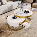Round Nesting Coffee Table with Drawers - Golden / White by HouseOfZazla