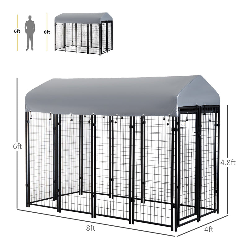 8' x 4' x 6' Dog Playpen Outdoor, Dog Kennel Dog Exercise Pen with Lockable Door, Water-resistant Canopy, for Medium and Large Dogs