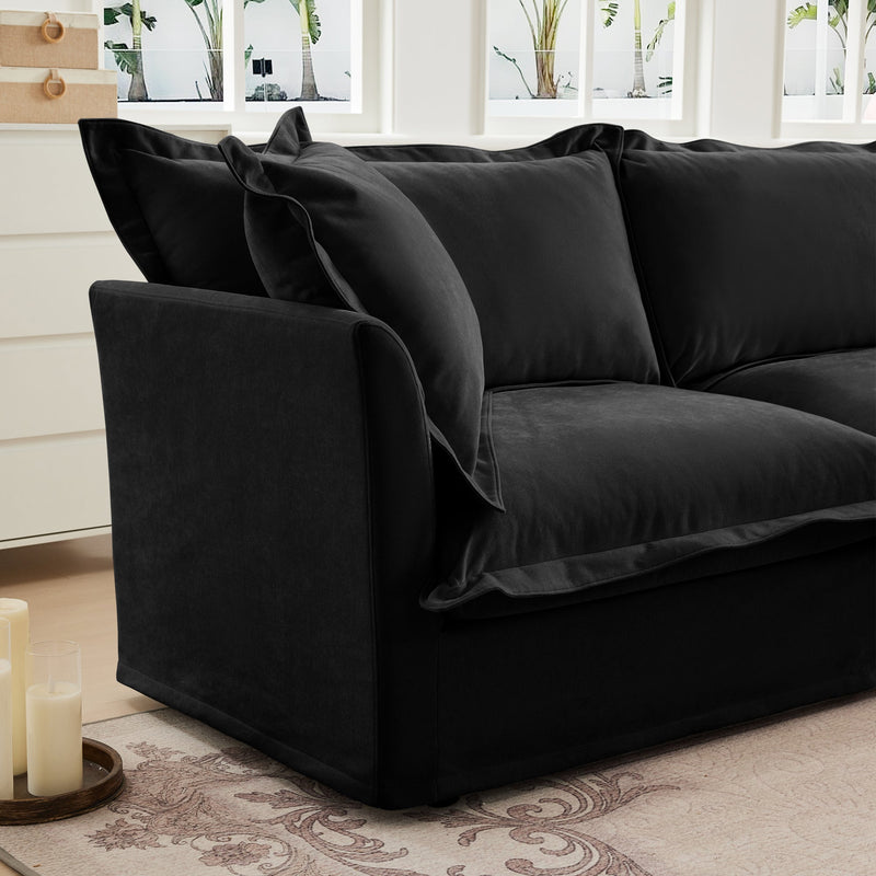Slipcovered U Shape Sectional Deep Seat Sofa Couch, 3 Seater Sofa with French Edges Design Multiple Big Pillows, Modular Deep Seat Sectional Sofa Comfy Cloud Couch for Living Room, Apartment,Chenille