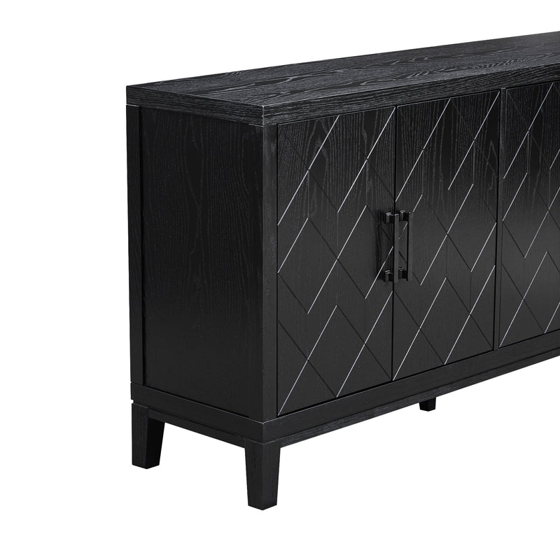 4-door Retro Sideboard with Adjustable Shelves, Two Large Cabinet with Long Handle, for Living Room and Dining Room (Black)