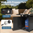 Square 2 In 1 Outdoor Propane Fire Pit Table With Stainless Burner, Lava Rocks, Lid & Waterproof Cover - Black