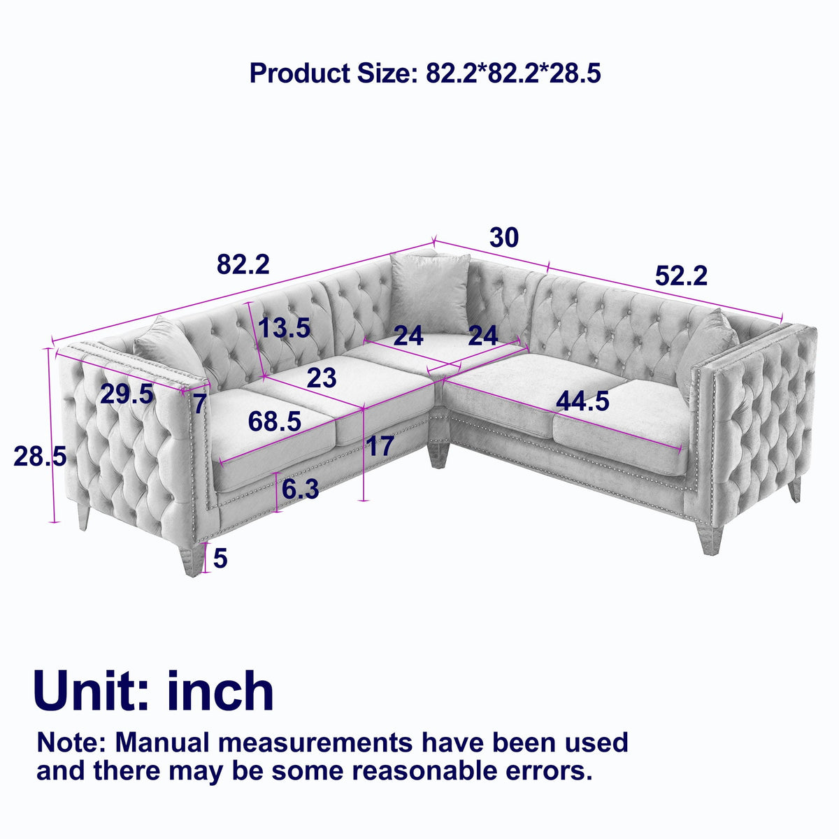 L-Shaped Corner Sofa, 5 Seater Sectional With Tufted Design, photo 18 of 23