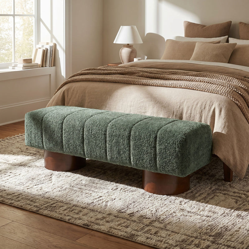 Green Boucle Upholstered Indoor Dining Bench, photo 3 of 10