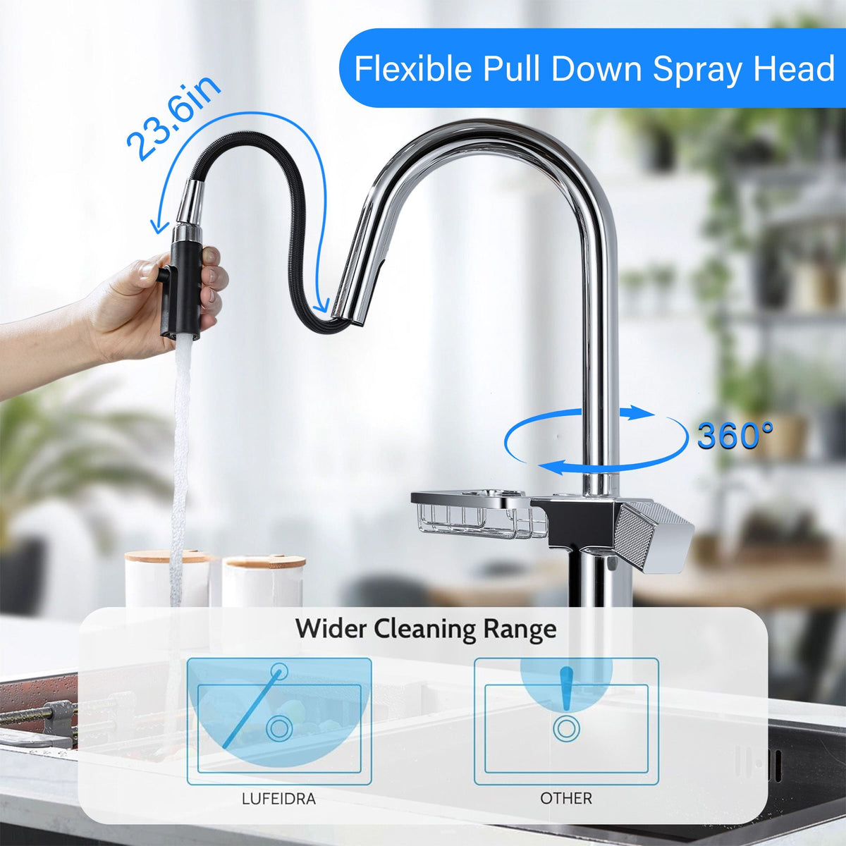 Cincosky - High Arc Pull Down Kitchen Faucet, Single Hole, photo 8 of 14