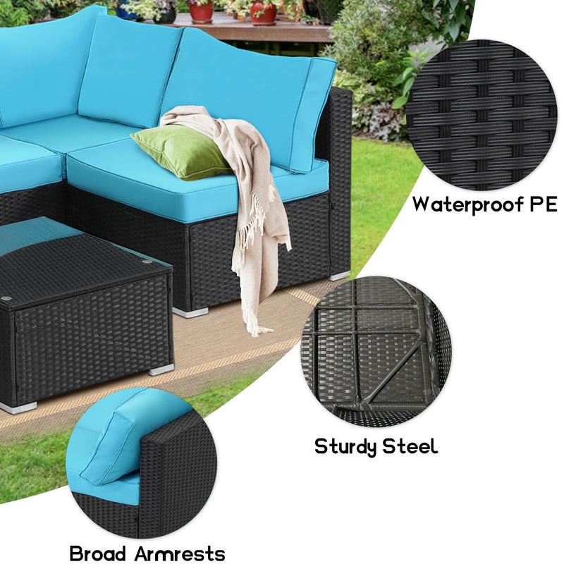 7 Piece Outdoor PE Wicker Furniture Set, Patio Black Rattan Sectional Sofa Couch with Washable Cushions