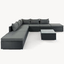 8-Pieces Outdoor Patio Furniture Sets, Garden Conversation Wicker Sofa Set, Single Sofa Combinable, Gray Cushions Black Wicker