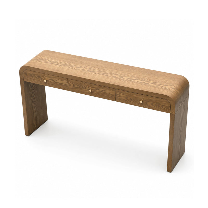 Walnut Curved Design 3-Drawer Long Console Table, photo 8 of 10