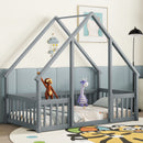 Wood House-Shaped Floor Bed With Fence, Guardrails by HouseOfZazla