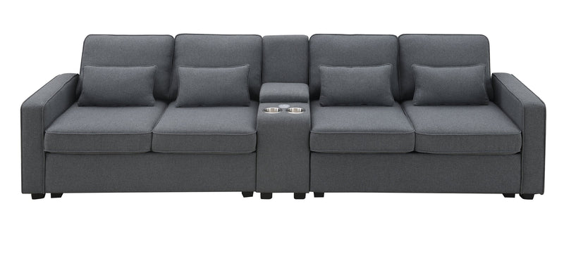 Walker Edison | Modern Linen 114" Sofa with Console and USB