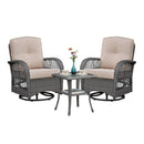 3 Pieces Conversation Set, Outdoor Wicker Rocker Swivel Patio Bistro Set, Rocking Chair with Glass Top Side Table, Grey by HouseOfZazla