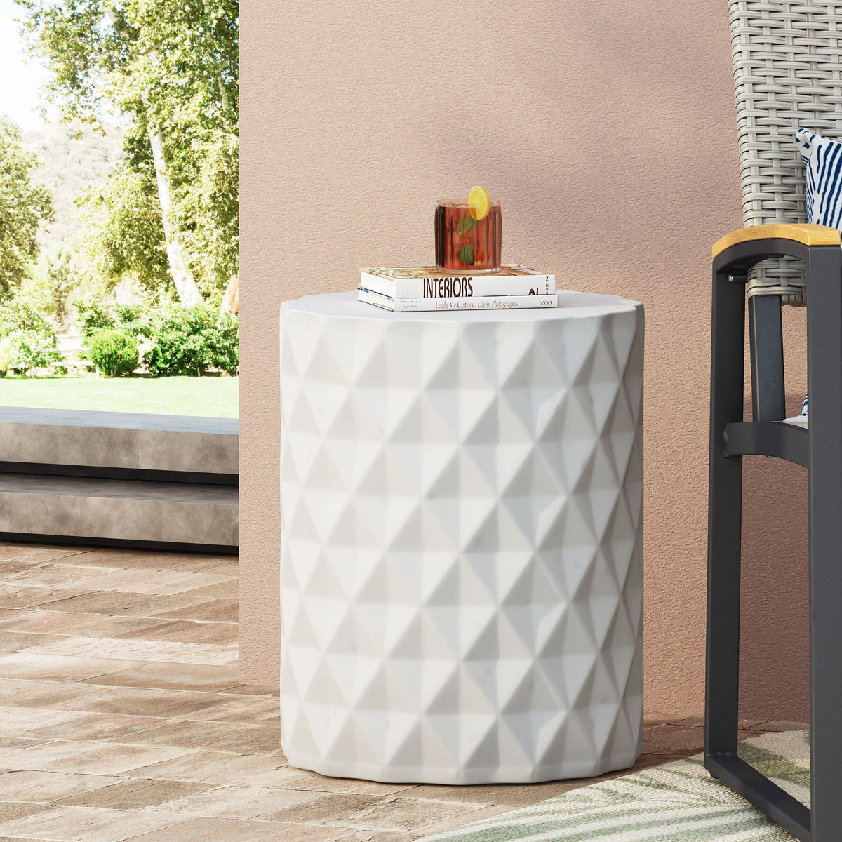 Outdoor Lightweight Concrete Side Table - Antique White, photo 8 of 10