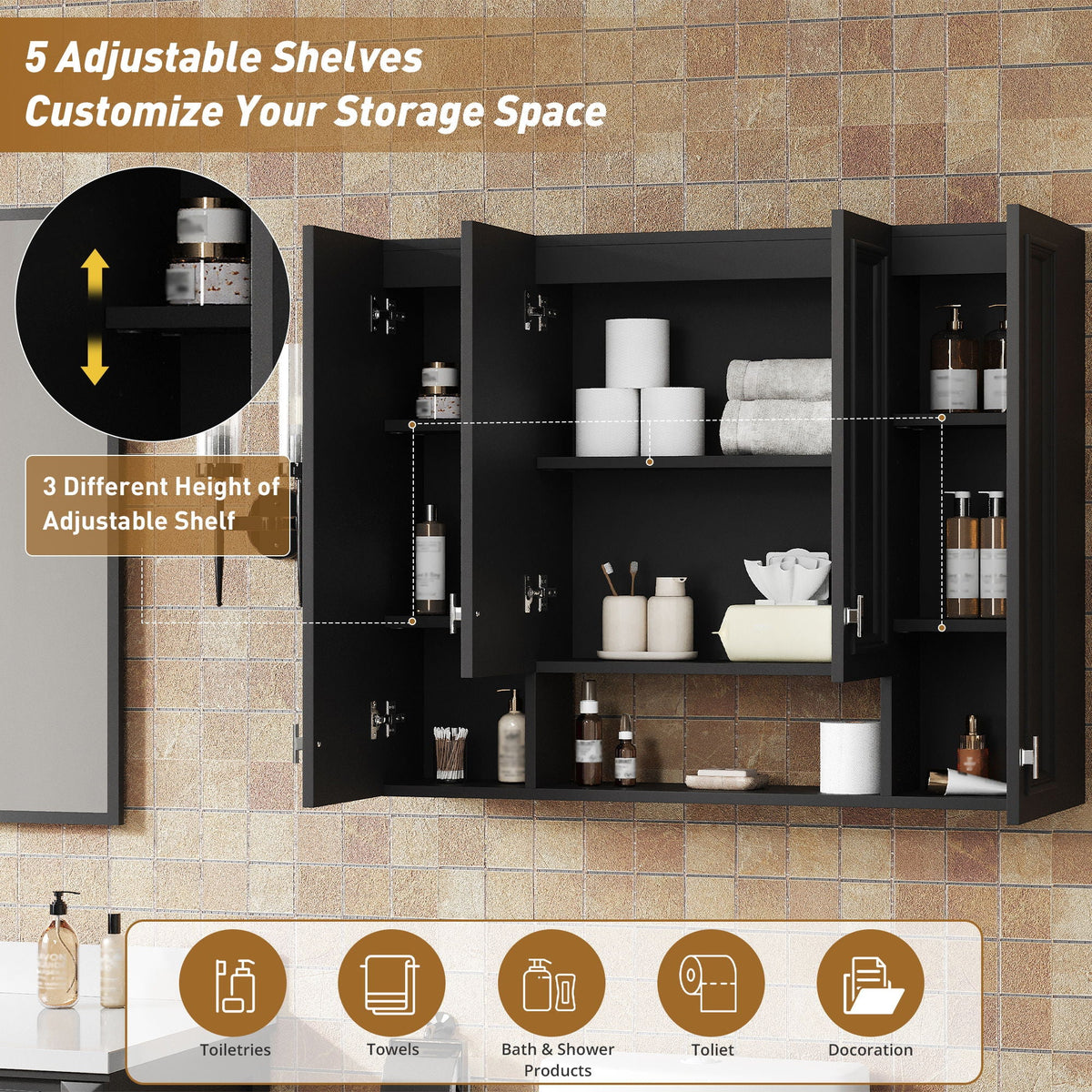 Wall Mounted Bathroom Cabinet With 5 Adjustable Shelves, photo 29 of 40