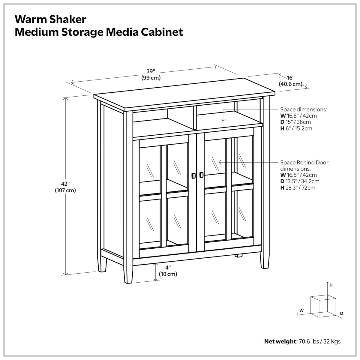 Warm Shaker - Handcrafted Medium Storage Media Cabinet, photo 6 of 7