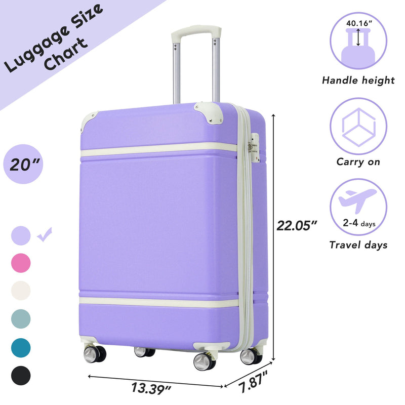20 IN Luggage 1 Piece with TSA lock, Lightweight Suitcase Spinner Wheels,Carry on Vintage Luggage,Purple