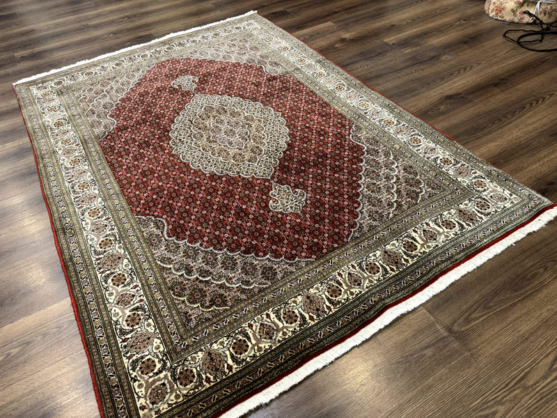 Persian Rug 5x7, Very Fine 330 KPSI, Red and Ivory, Herati Mahi Pattern, Wool & Silk