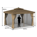 Outdoor Patio Gazebo With Double Canopy, Mosquito Net & Privacy Curtain - Brown by HouseOfZazla