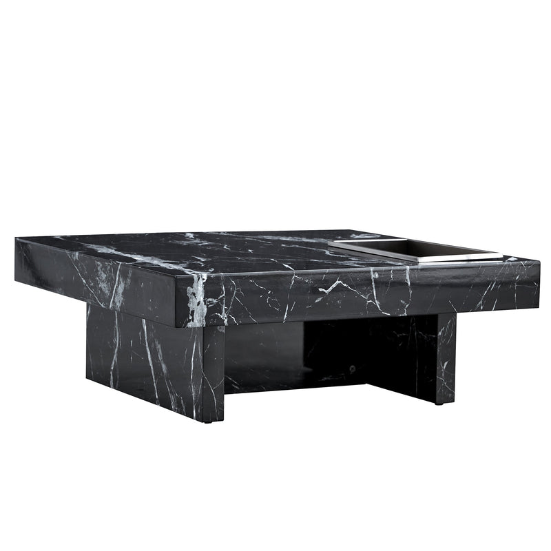 A modern and practical coffee table made of MDF material with black patterns. The fusion of elegance and natural fashion 31.4"x31.4"x12"