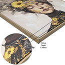 Beauty Lady Wall Art Gold and White Floral Canvas Artwork 24x24 Inch by HouseOfZazla
