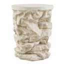 Beige Round Faux Stacked Stone MGO Side Table