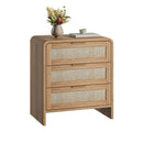 Rattan Nightstand Set of 2 with 3 Drawers in Caramel Oak