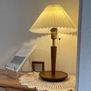 Traditional Pleated Wooden Desk Lamp with Solid Wood Base