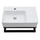 Wall Mounted Rectangular Bathroom Sink With Towel Bar And Faucet Hole - White by HouseOfZazla